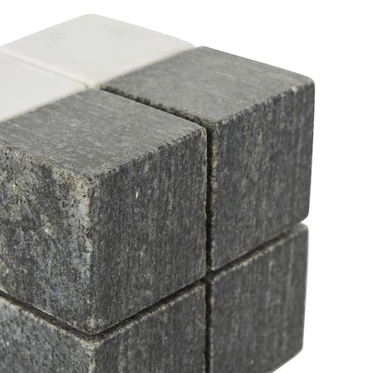 White Marble Geometric Dice Sculpture with Black Accent Set